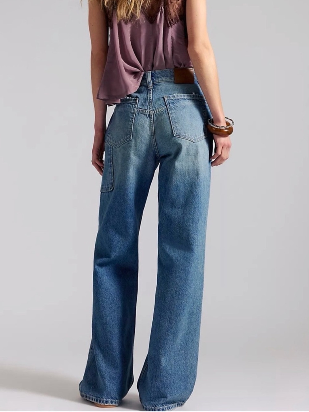 We The Free 31 NWT Tinsley Baggy Denim Blue Jeans High Rise Relaxed Straight - Picture 2 of 7